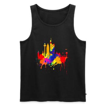 Francfort Skyline Couleurs Colorées Peinture Art Amour - Débardeur bio Premium Homme - noir - Devant - Michal (187cm)