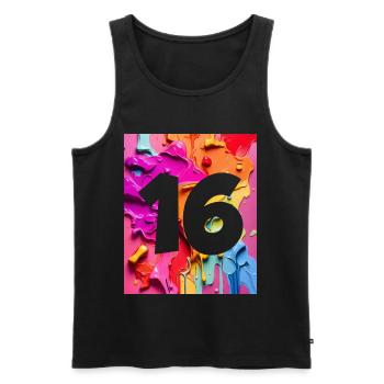 NR. 16 NUMMER 16 BUNT 16. GEBURTSTAG - Männer Premium Bio Tank Top - Schwarz - Vorne - Michal (187cm)