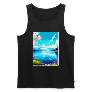 Lac Léman Suisse France Affiche de voyage WPA - Débardeur bio Premium Homme - noir - Devant - Michal (187cm)