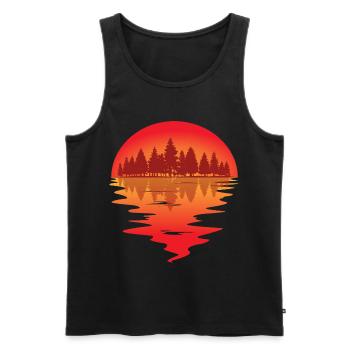 Sonnenuntergang am Waldsee - Männer Premium Bio Tank Top - Schwarz - Vorne - Michal (187cm)