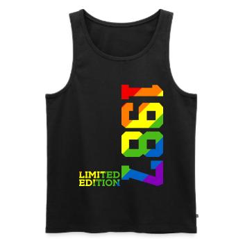 FIERTÉ QUEER IREN-CIEL 39E ANNIVERSAIRE DE L’ENVERGURE LGBTQ 1987 - Débardeur bio Premium Homme - noir - Devant - Michal (187cm)