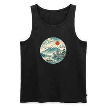 Fuji mit roter Sonne und Pagode - Männer Premium Bio Tank Top - Schwarz - Vorne - Michal (187cm)