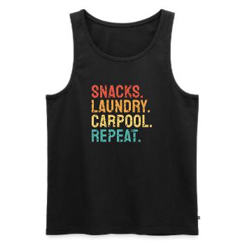 Snacks, Wäsche, Fahrgemeinschaft, Wiederholung - Männer Premium Bio Tank Top - Schwarz - Vorne - Michal (187cm)