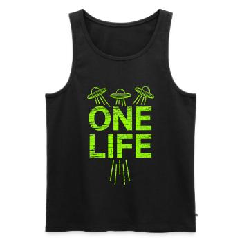 One Life Alien UFO Neon Grün - Männer Premium Bio Tank Top - Schwarz - Vorne - Michal (187cm)