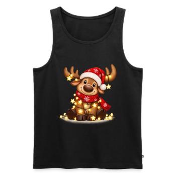 Niedlicher Weihnachtselch mit Lichterkette - Männer Premium Bio Tank Top - Schwarz - Vorne - Michal (187cm)