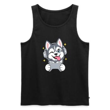 Gaming Sibirischer Husky mit Headset u Controller - Männer Premium Bio Tank Top - Schwarz - Vorne - Michal (187cm)