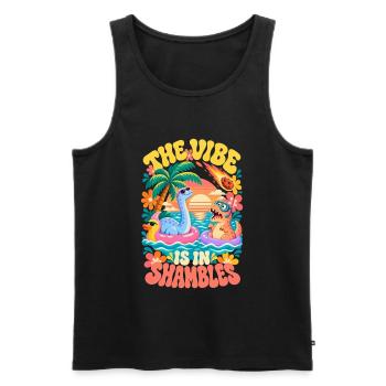 Sunset Dinosaurier Die Stimmung ist im Chaos - Männer Premium Bio Tank Top - Schwarz - Vorne - Michal (187cm)