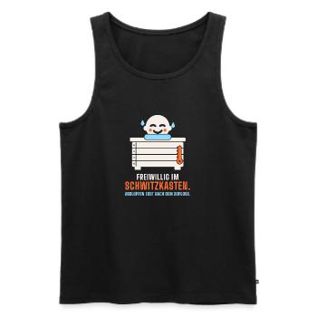 Freiwillig im Schwitzkasten – Sauna lustig - Männer Premium Bio Tank Top - Schwarz - Vorne - Michal (187cm)
