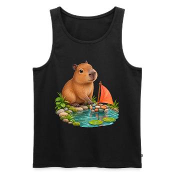 Kleines Capybara am Kieselboot - Männer Premium Bio Tank Top - Schwarz - Vorne - Michal (187cm)