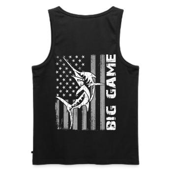 Springender Marlin mit US Flagge Hochseefischen - Männer Premium Bio Tank Top - Schwarz - Hinten - AI Model Male 178 light (178cm)