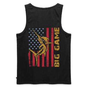 Springender Marlin mit US Flagge Hochseefischen - Männer Premium Bio Tank Top - Schwarz - Hinten - AI Model Male 178 light (178cm)