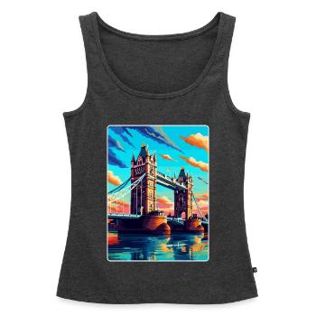 Tower Bridge England Uk Vintage Reiseposter WPA - Frauen Premium Organic Tank Top - Anthrazit meliert - Vorne - AI Model Female 172 light (172cm)