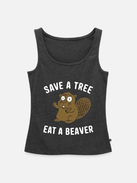 Brauner Cartoon Biber Waldtier - Frauen Premium Organic Tank Top - Anthrazit meliert