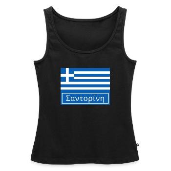 Santorin écrit en grec - Débardeur bio Premium Femme - noir - Devant - AI Model Female 172 light (172cm)