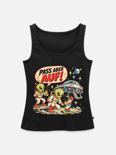 Pass aber auf – Alien Feuerwerk - Frauen Premium Organic Tank Top - Schwarz