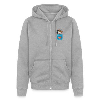 Kätzchen-in-deiner Taschenherz-Thema - Unisex Premium Bio Zip Hoodie - Grau meliert - Vorne - Nico (187cm) & Julia (174cm)