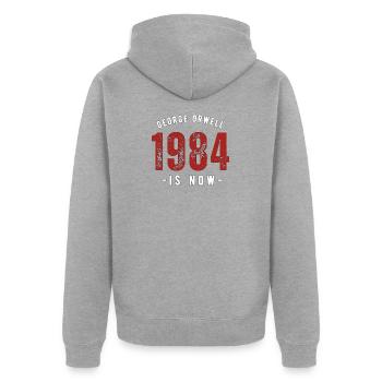 GEORGE ORWELL 1984 - Unisex Premium Bio Zip Hoodie - Grau meliert - Hinten - Nico (187cm)