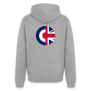 Britische Mods - Unisex Premium Bio Zip Hoodie - Grau meliert - Hinten - Nico (187cm)