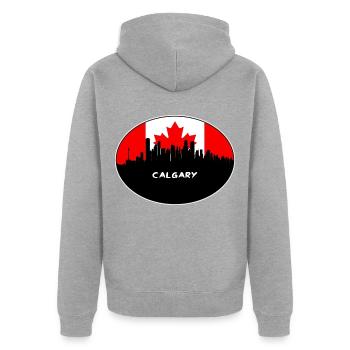 Calgary Kanada-Flaggen-Skyline-Schattenbild-Reise - Unisex Premium Bio Zip Hoodie - Grau meliert - Hinten - Nico (187cm)