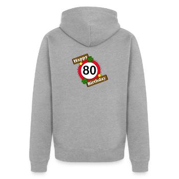 80. Geburtstag , Happy Birthday 80 (25) - Unisex Premium Bio Zip Hoodie - Grau meliert - Hinten - Nico (187cm)