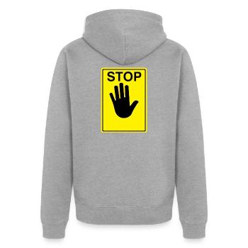 Stop Sign Logo - Unisex Premium Organic Zip Hoodie - heather grey - Back - Nico (187cm)