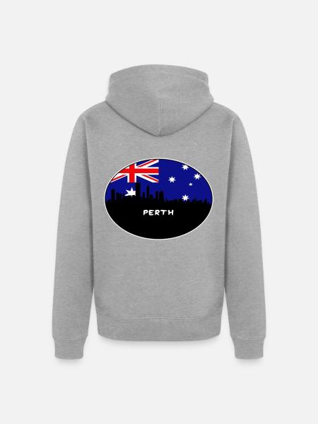 Perth-Australien-Flaggen-Skyline-Schattenbild-Reise - Unisex Premium Bio Zip Hoodie - Grau meliert