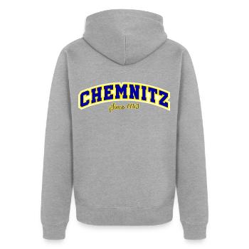CHEMNITZ - Unisex Premium Bio Zip Hoodie - Grau meliert - Hinten - Nico (187cm)