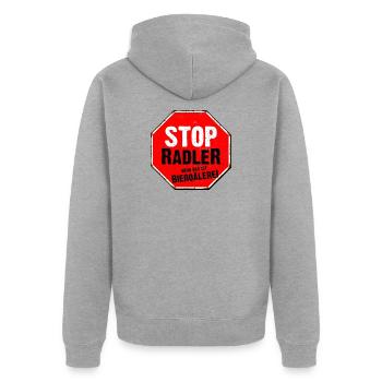 Radler ist Bierquälerei - Unisex Premium Bio Zip Hoodie - Grau meliert - Hinten - Nico (187cm)