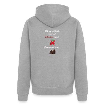 Mit mir ist heute nicht gut Kirschen essen! - Unisex Premium Bio Zip Hoodie - Grau meliert - Hinten - Nico (187cm)