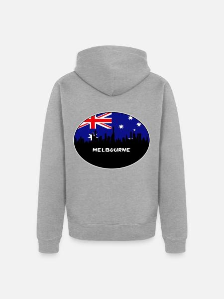 Melbourne-Australien-Flaggen-Skyline-Schattenbild-Reise - Unisex Premium Bio Zip Hoodie - Grau meliert