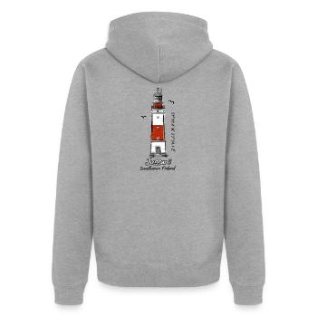 JUSSARÖ LEUCHTTURM Marine Textilien und Geschenke - Unisex Premium Bio Zip Hoodie - Grau meliert - Hinten - Nico (187cm)