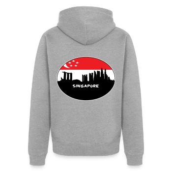 Singapur Singapur-Flaggen-Skyline-Schattenbild-Reise - Unisex Premium Bio Zip Hoodie - Grau meliert - Hinten - Nico (187cm)