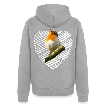Rotkehlchen süß lieblich - Unisex Premium Bio Zip Hoodie - Grau meliert - Hinten - Nico (187cm)