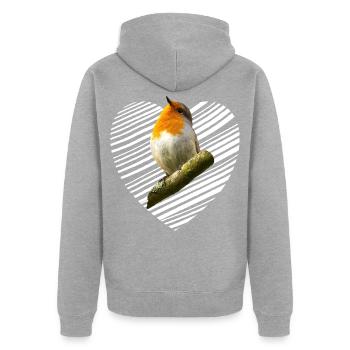 Rotkehlchen Singvogel - Unisex Premium Bio Zip Hoodie - Grau meliert - Hinten - Nico (187cm)