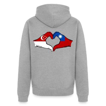 Singapour Taïwan mains forme de coeur - Veste à capuche bio Premium Unisexe - gris chiné - Dos - Nico (187cm)