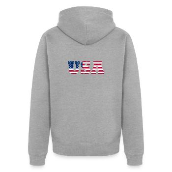 Stars & Stripes Lettermark USA - Unisex Premium Bio Zip Hoodie - Grau meliert - Hinten - Nico (187cm)