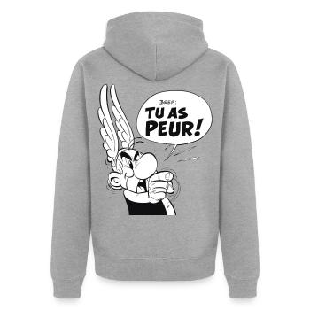 Asterix & Obelix – Asterix 'Du hast Angst!' - Unisex Premium Bio Zip Hoodie - Grau meliert - Hinten - Nico (187cm)