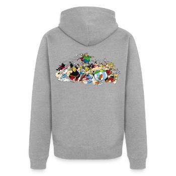Astérix - Attaque! - Veste à capuche bio Premium Unisexe - gris chiné - Dos - Nico (187cm)