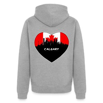 Calgary Kanada Flagge Skyline Reise Souvenir - Unisex Premium Bio Zip Hoodie - Grau meliert - Hinten - Nico (187cm)