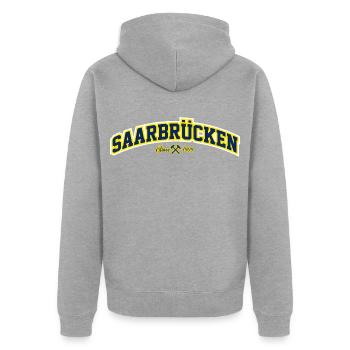 Saarbrücken - Unisex Premium Bio Zip Hoodie - Grau meliert - Hinten - Nico (187cm)