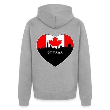 Ottawa Kanada Flagge Skyline Reise Souvenir - Unisex Premium Bio Zip Hoodie - Grau meliert - Hinten - Nico (187cm)