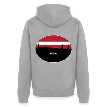 Riga Lettland Flagge Skyline Silhouette Reisen - Unisex Premium Bio Zip Hoodie - Grau meliert - Hinten - Nico (187cm)