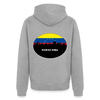 Maracaibo-Venezuela-Flaggen-Skyline-Schattenbild-Reise - Unisex Premium Bio Zip Hoodie - Grau meliert - Hinten - Nico (187cm)