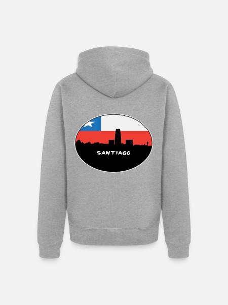 Santiago-Chile-Flaggen-Skyline-Schattenbild-Reise - Unisex Premium Bio Zip Hoodie - Grau meliert