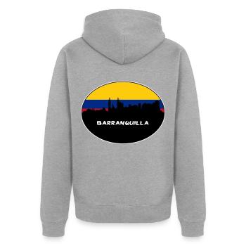 Barranquilla Kolumbien Flagge Skyline Silhouette Trav - Unisex Premium Bio Zip Hoodie - Grau meliert - Hinten - Nico (187cm)