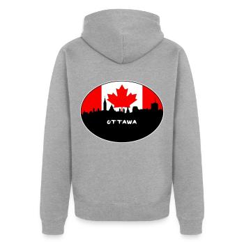 Ottawa-Kanada-Flaggen-Skyline-Schattenbild-Reise - Unisex Premium Bio Zip Hoodie - Grau meliert - Hinten - Nico (187cm)