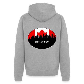 Edmonton Kanada-Flaggen-Skyline-Schattenbild-Reise - Unisex Premium Bio Zip Hoodie - Grau meliert - Hinten - Nico (187cm)