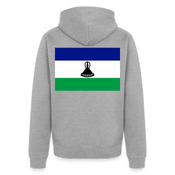 Lesotho - Unisex Premium Bio Zip Hoodie - Grau meliert - Hinten - Nico (187cm)