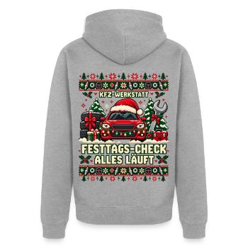 Kfz-Werkstatt - Festtags-Check, alles läuft - Unisex Premium Bio Zip Hoodie - Grau meliert - Hinten - Nico (187cm)