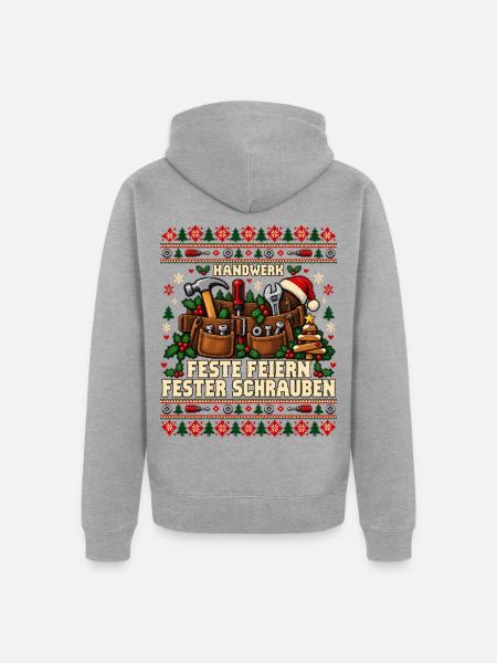 Handwerk - Feste feiern, fester schrauben - Unisex Premium Bio Zip Hoodie - Grau meliert
